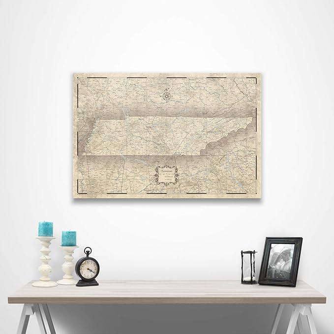 Push Pin Tennessee Map Board - With Push Pins to Mark Tennessee Travels - Handmade in Ohio, USA - Design: Rustic Vintage