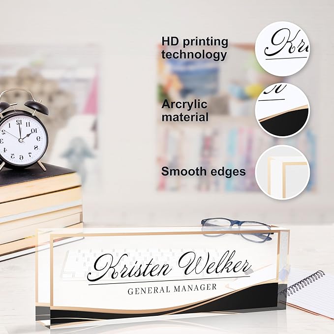 Personalized Office Name Plate, Custom Name Plate for Desks, Office Desk Decorations Gift for Women Men, Acrylic Desk Name Plate for Teacher Coworkers Staff Boss (Business Style-2)
