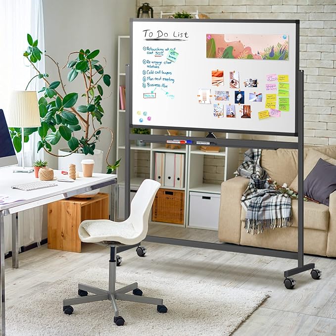 Rolling Dry Erase Board 48 x 32, maxtek Double-Sided Mobile White Board, Large Portable Magnetic Whiteboard with Stand - Easel Style Whiteboard with Wheels for Home Office Classroom School, Black