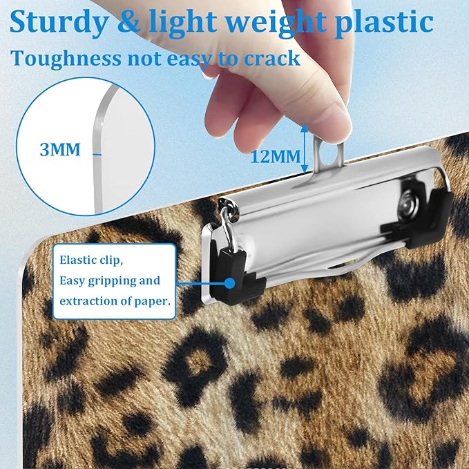 Leopard Print Clipboard Decorative Clip Board with Metal Clip A4 Standard Size 12.5" X 8.7" for Teacher Students Nurses Office