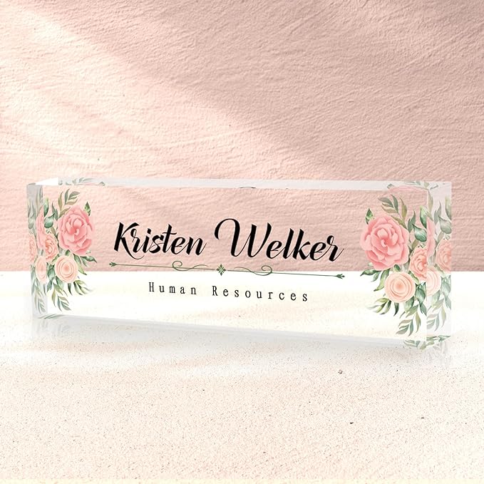 SalaGraphics Desk Name Plate Personalized, Custom for Desk, Office Decor Women Men, Acrylic Accessories, Gifts Coworkers Boss Teacher, Employee Appreciation (Flowers C),8''(L)x2.5(W)