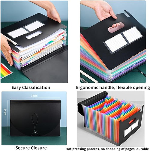 25 Pockets Accordion File Organizer Desktop Expanding File Folders with Colorful tabs for Paper Receipts, Bills&Taxes Organizer, Letter/A4 Size Document Holder for School, Office, Home