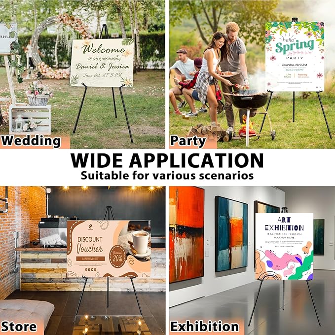Instant Display Easel Stand, 63" Collapsible Portable Adjustable Height Art Easel - Easy Folding Telescoping Metal Floor Poster Tripod for Display, Black(3 Pack)