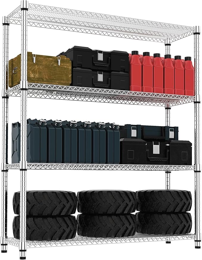 4 Tiers Shelf 2640 lbs Steel Storage Shelving Utility Shelving Unit Steel Organizer Wire Rack for Home,Kitchen,Office,Garage Chrome 17.7" D x 47.2" W x 70.3" H