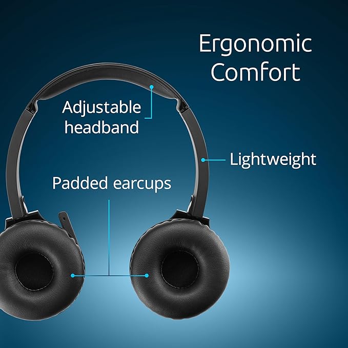 Kensington H1050 EQ Wireless Headset with Microphone, Bluetooth 5.4, ENC Microphone, Earcup Controls, Black (K80182WW)