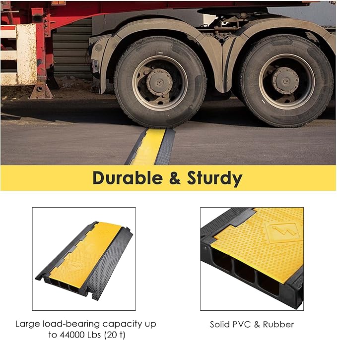 Yescom Cable Ramp Protector 3 Channel Garden Hose Protecitive 44000 Lbs Load Capacity Heavy Duty Speed Bump for Road Driveway Walkway