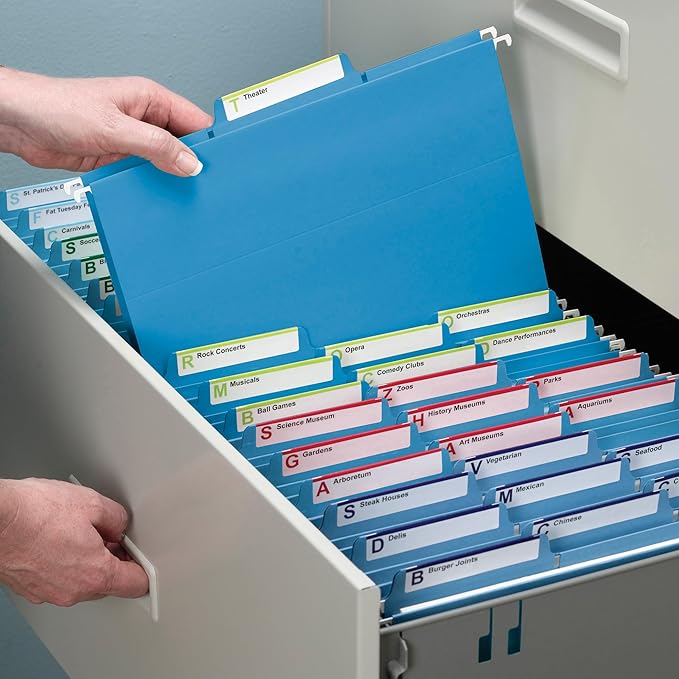 Smead FasTab Hanging File Folders, 20 Count, Blue, 1/3-Cut Built-in Tabs, Letter Size (64099)