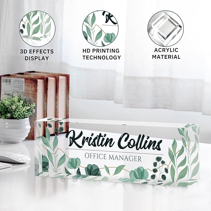 Custom Name Plate for Desk, Personalized Desk Name Plate on Clear Acrylic Glass, Appreciation Gifts for Teacher Employee Boss Coworkers Nurse, Office Desk Accessories for Women Men (Olive)