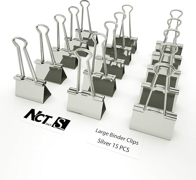 [15-PCS] Silver Large Binder Clips, Jumbo Metal Clamp 2" / 50 mm (Silver, 15-PCS)
