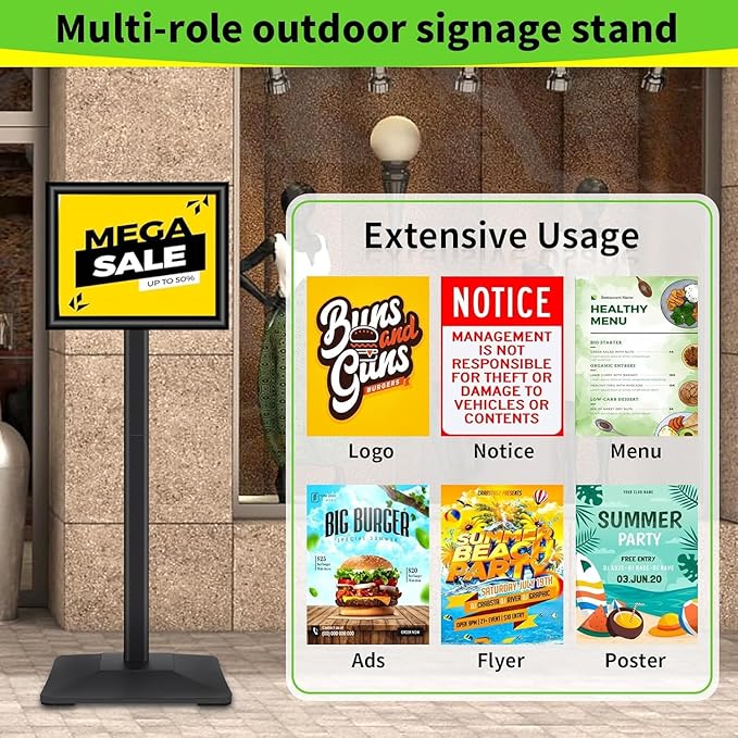 3Packs Heavy Duty Adjustable Pedestal Poster Sign Stand, 8.5x11 Aluminum Open Floor Standing Sign Holder for Vertical and Horizontal View Display (8.5x11,Black)