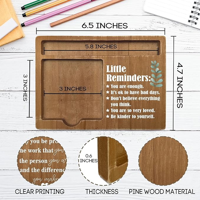 Little Reminders Inspirational Desk Decor Gifts, Wooden Desk Note Pen Holder, Motivational Office Decor with Quotes, Thank You Teachers Day Gifts for Colleague Family Friends-A10