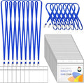 100Pcs Lanyards for Id Badges and 100 Pcs Clear Plastic Horizontal Name Badge ID Card Holders, Flat Neck Lanyards with Clip Waterproof Resealable Name Tag Badge ID Card Holders, Blue
