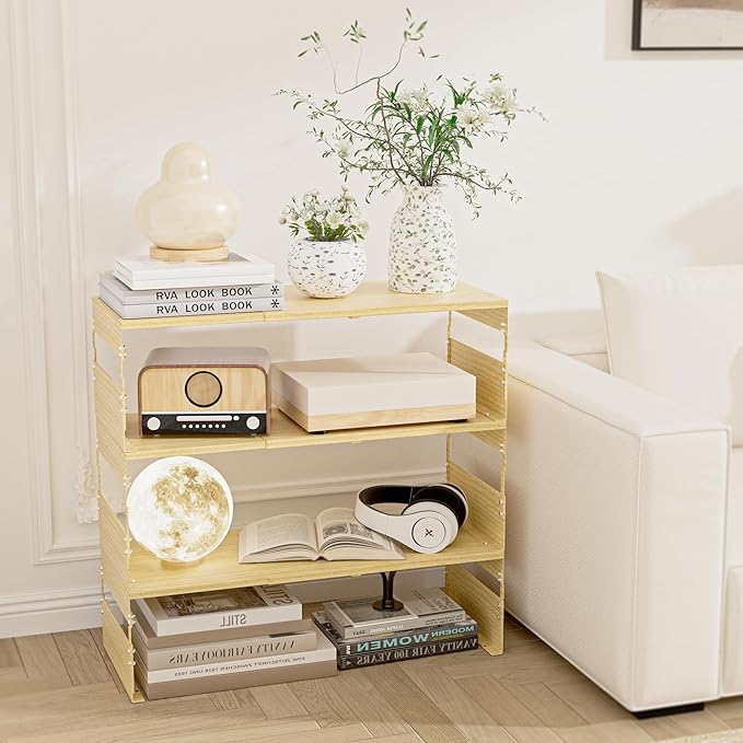 Adjustable Metal Bedside Shelf – Stackable Shelf for Bedroom, Living Room, Office, Space-Saving Storage Organizer, Easy Assembly，Sleek Matches Any Decor(1PACK/Burlywood)