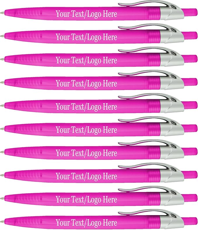 SyPen Personalized Pens With your Custom Logo or Text-500 Pack Bulk-for Businesses, Parties, and Events, Custom Printed Ballpoint Click Pens, Translucent Barrel, Pink Pen, Black Ink