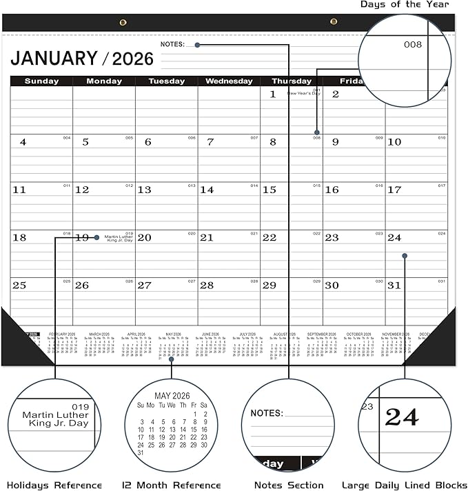 Desk Calendar 2026 Large 22 x17, Desk Calendar 2026-3 PACK-January 2026 to June 2027,2026 Calendar,Classic Black,Large Calendar 2026-2027 with Plastic Cover.