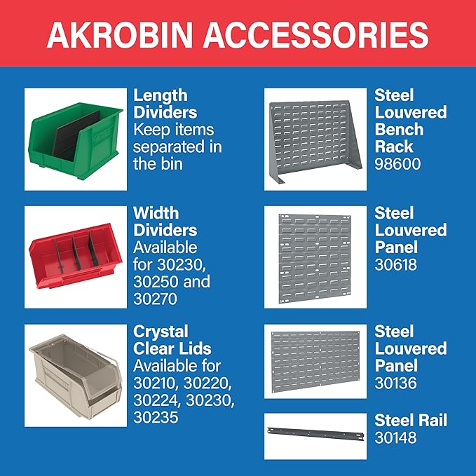 Akro-Mils 30210 AkroBins Plastic Storage Bins, Space-Saving Stackable Bins for Garage, Pantry, Craft Organization, 5-Inch x 4-Inch x 3-Inch, Stone, 6-Pack