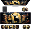 Ergonomic Keyboard Wrist Rest & Mouse Pad Wrist Rest Set, Large XXL Gaming Desk Mat 31.5"x 11.8" with Memory Foam, Easy Typing Pain Relief for Office & Home, American Flag Jungle Deer