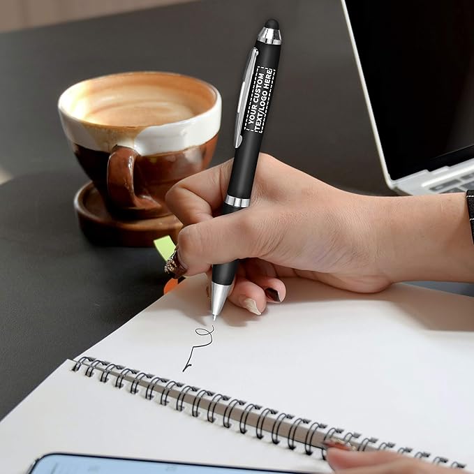 DISCOUNT PROMOS Custom Plastic Stylus Pens Set of 10, Personalized Bulk Pack - Black Ink, Great for Office, School, Business, Tradeshows, Events - Black