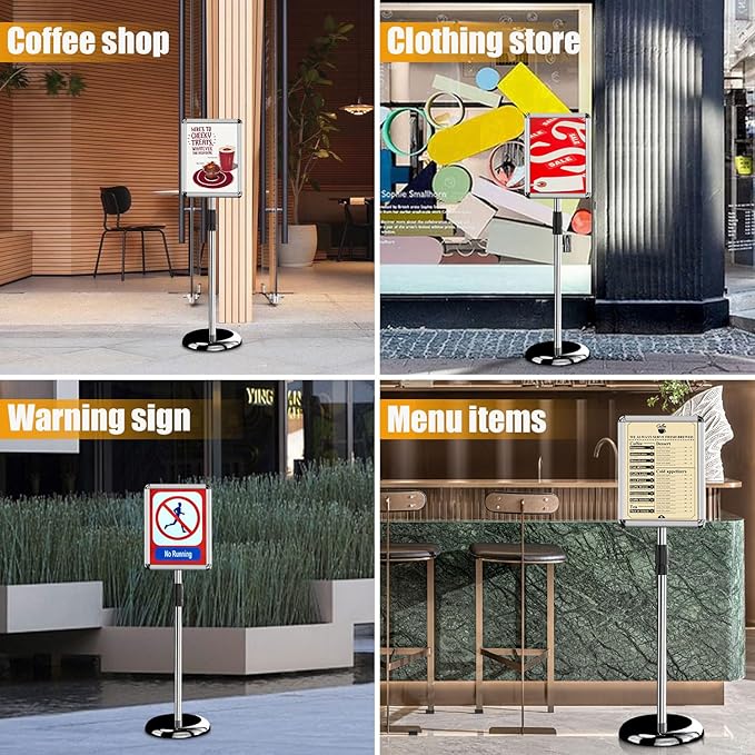 Sign Holder Poster Stand - 8.5 x 11 Inch Vertical & Horizontal Sign Stand Displayed Poster Holder - Round Corner sign holder for Display, Advertisement & Outdoor sign holder, Silver (1 Pack)