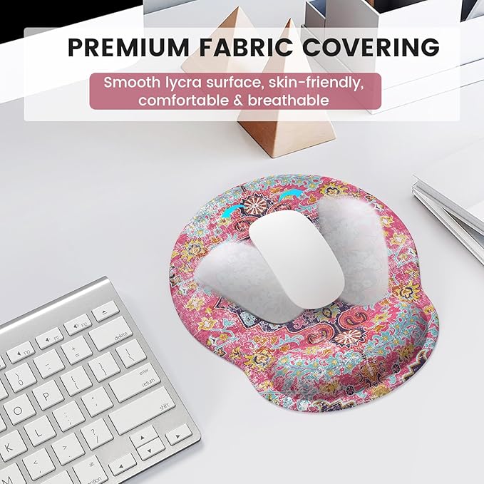 iLeadon Ergonomic Mouse Pad Set with Wrist Rest, Boho Design, Easy Typing & Pain Relief, Non-Slip Base for Home, Fuchsia