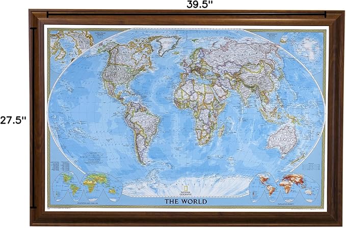 Push Pin Travel - Classic World, Brown with 150 Pins for Tracking Your Travels - 27.5" x 39.5" - 8 Handcrafted Options - Made in USA - Ideal for Any Traveler