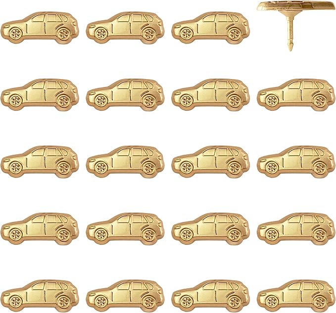 Car Push Pins - Gold Car Pins - for Cork Board, Maps, or Lapel Pin Use - Designed in USA - Set of 20