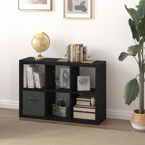 6 Cube Organizer, Cube Storage Organizer with Fabric Bin, Cube Storage Shelf for Bedroom, Living Room, Office, Modular Bookshelf Organizer for Books, Closet, Black