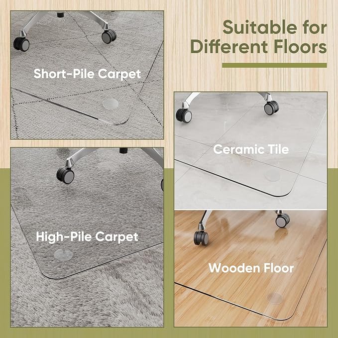 Furnbar Office Chair Mat for Carpet & Hardwood, Upgraded 48" x 72" Tempered Glass Chair Mat for Office Home, with 4 Anti-Slip Pads