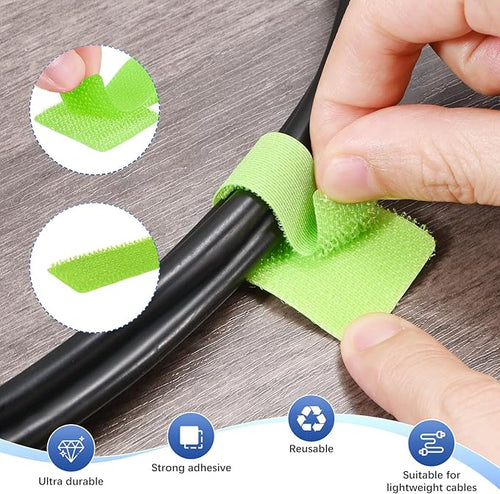 40-Pack Hook and Loop Cable Ties, 3.5 x 1.1 Inch Adjustable Self-Adhesive Cord Organizer for Desk/Home/Wall/Office Essentials, Cable Management Under Desk [Green]