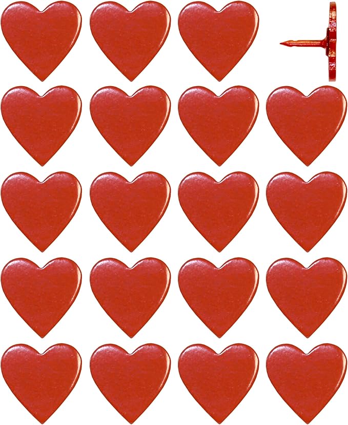 Big Red Heart Push Pins - Large Red Metal Heart Map Pins - for Cork Board, Maps, or Lapel Pin Use - Designed in USA - Set of 20