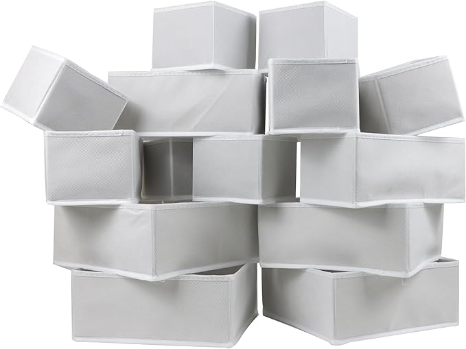 16 Pack Drawer Organizer Clothes, Foldable Fabric Dresser Organizer Closet Organizers and Storage Box for Underwear,Folded Clothes,Baby Clothing,Socks,Bra,Towels,Ties(White)