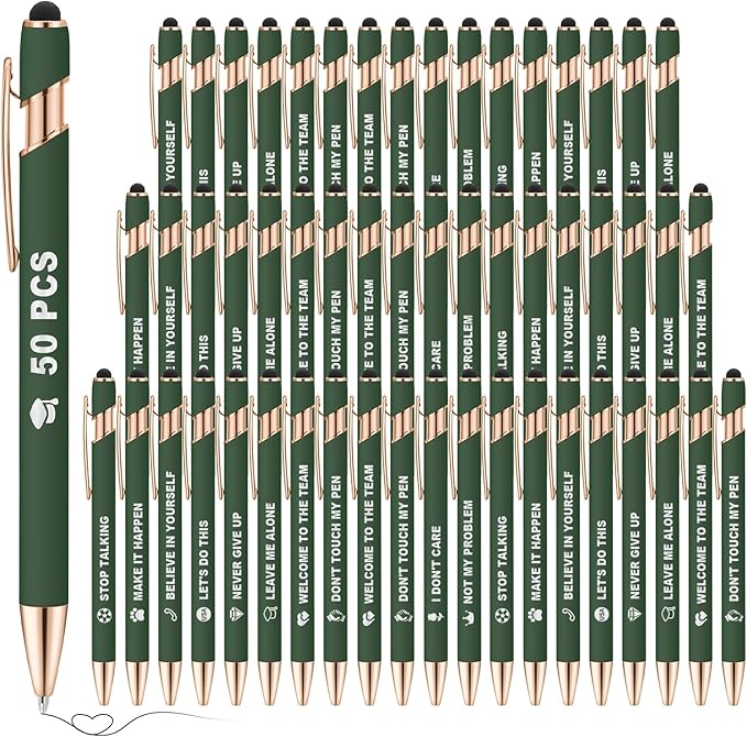 50 Pack Personalized Custom Pens with Stylus Bulk Ballpoint Pens Engraved with Logo Text Name for College Business Promotion Graduate Wedding Birthday Christmas (Deep Green)