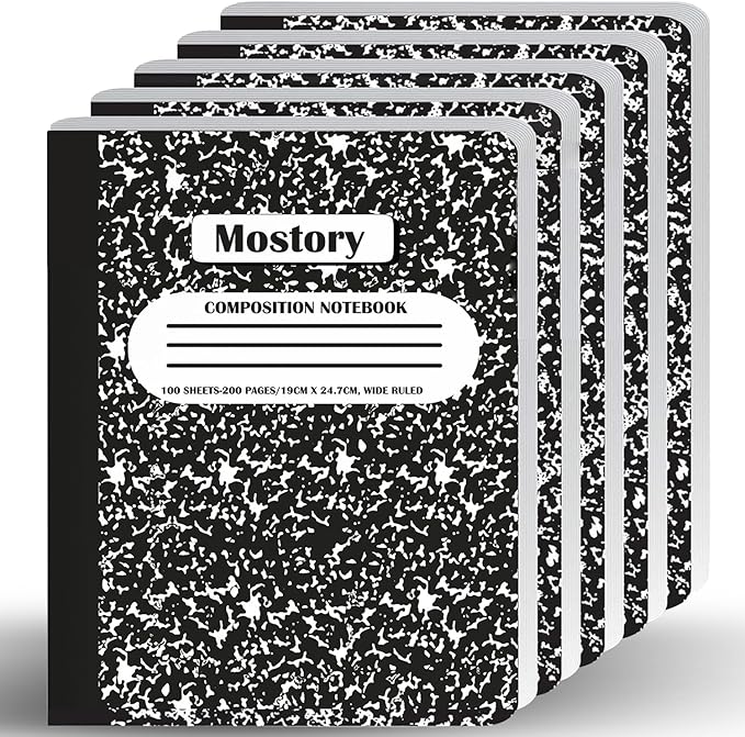 MOSTORY Pack of 5 Composition Notebook - Wide Ruled 200 Pages (100 Sheets), Size 7.5" x 9.75", Bulk School Supplies, Office, Bulk Notebooks for School, Writing Journal Notebook with Lined Paper