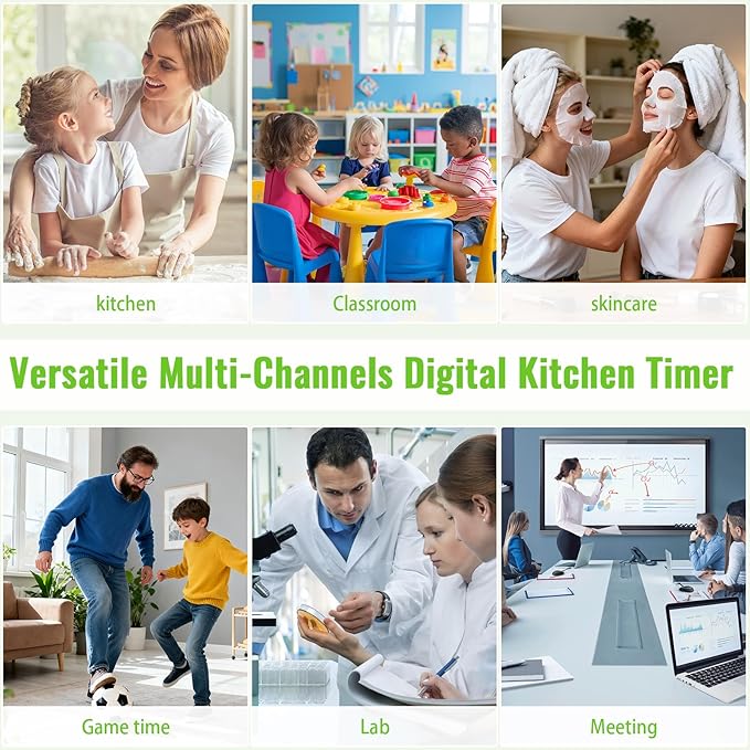 FCXJTU Digital Dual Kitchen Timer, 4-Channel Magnetic Countdown Timer for Cooking, On/Off, Large Display Multi Food Loud Alarm Silent for Classroom Seniors Battery Included (White)