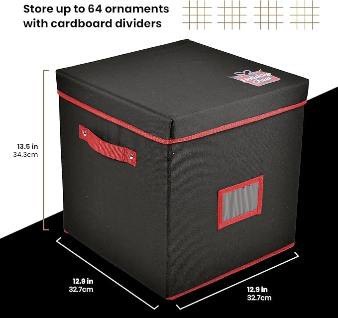 Holiday Cheer Premium Christmas Ornament Storage with 4 Tray – Christmas Storage Container with Dividers Perfect for Holiday Decorations– Fits 64 Holiday Ornaments – Tear-Proof Fabric
