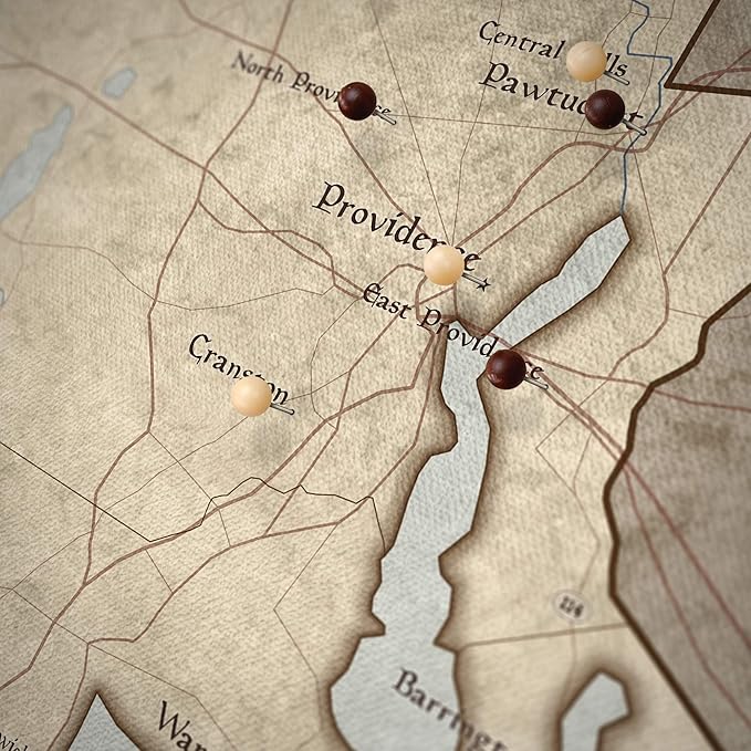 Conquest Maps Push Pin Rhode Island Map Board - With Push Pins to Mark Rhode Island Travels - Handmade in Ohio, USA - Design: Rustic Vintage