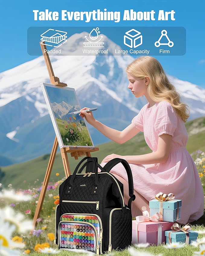 Marker Organizer Case Bag, Large Markers Storage Backpack with USB Port for Artists, Illustrators, Creatives, Pen Travel Holder Case Bag for Art Creativity Craft Supply, Black