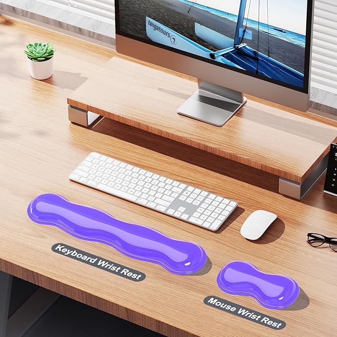 Gel Keyboard and Mouse Wrist Rest Set, Comfort Ergonomic Wrist Support, for Wrist Pain Relief, Computer Keyboard Wrist Rest (Purple)