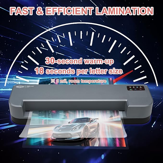 SINCHI 13-Inch Thermal Laminator & Foil Applicator, 3–10 Mil, 4-Roller Commercial Laminating Machine, 30s Warm-Up, Max. 40"/Min, Auto & Electrical Reverse Anti-Jam, Includes Laminating Sheets