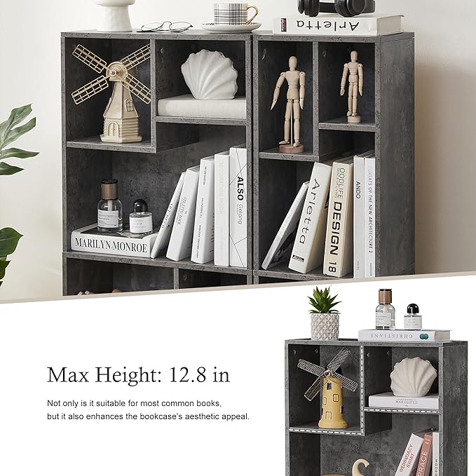 VECELO 5 Cube Modern Bookcases, 3 Tier Bookshelves, 31 Inch High Cubby Storage Organizer, Shelf Hight Up to 12.8 Inches Suit for Most Books, Vertical or Horizontal Use Available,Grey