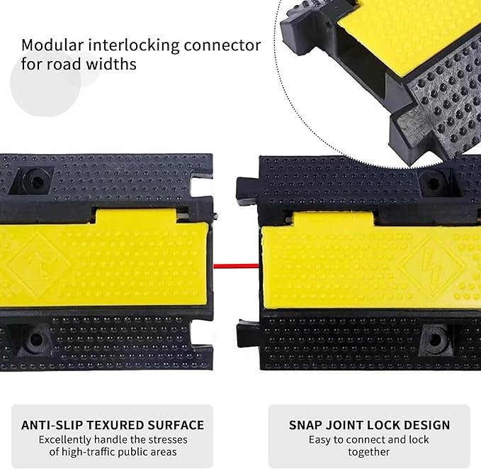 Cable Ramp Cable Protector Ramps Wire Hose Protective 1 Channel Traffic Rubber Plastic Cord Cover Speed Bump for Asphalt Concrete Gravel Driveway Outdoor, 3 Packs
