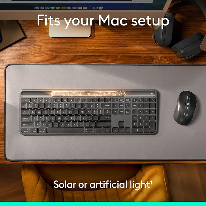 Logitech Signature Slim Solar+ Wireless Bluetooth Keyboard K980 for Mac, Solar and Artificial Light Powered, Up to 10 Years Battery Life, Customizable Keys - Graphite