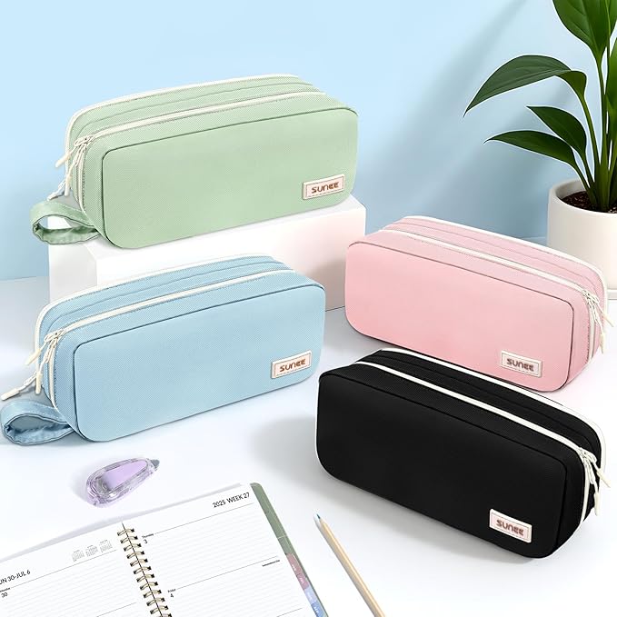SUNEE Pencil Case, Large Capacity Pencil Pouch, Aesthetic Pen Bag Office Stationery Organizer Simple Sturdy Multifunctional for Teen Girls Women Men, Blue