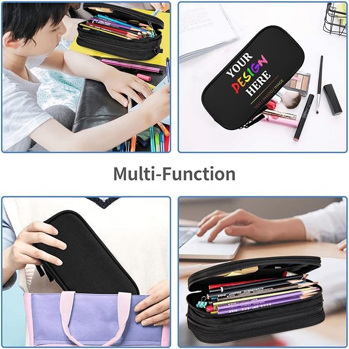 Custom Pencil Case for Kids with Name Photo Text, Personalized Pencil Box for Women Men, Customize Pen Pouch Organizer School Supplies for Teen Students