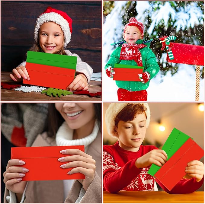 Outus 500 Pcs #10 Colored Envelopes Business Envelopes Adhesive Security Letter Size for Mailing Office Letter Check Invoices Letterhead Invitations Announcements 4-1/8 x 9-1/2''(Red, Green)