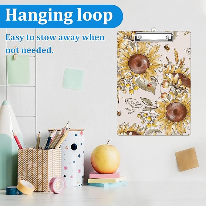 Fall Sunflowers Clipboard Decorative Clip Board with Metal Clip A4 Standard Size 12.5" X 8.7" for Teacher Students Nurses Office