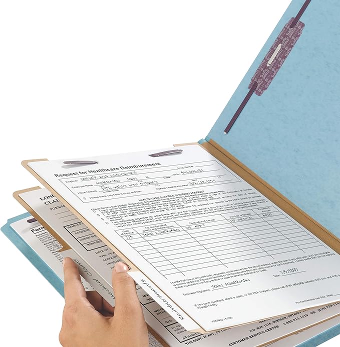 Smead 100% Recycled End Tab Pressboard Classification File Folder with SafeSHIELD Fasteners, 2 Dividers, 2" Expansion, Letter Size, Blue (26781)
