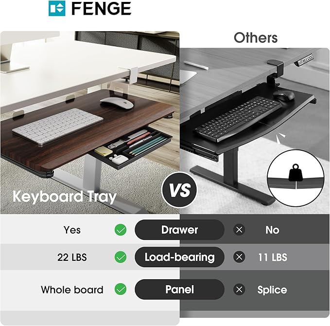 Fenge Keyboard Tray Under Desk, Pull Out Keyboard & Mouse Tray with C Clamp Mount, Sliding Keyboard Holder for Desk, 25.6 x 11.8 inch Large Slide-Out Platform Computer Drawer for Typing, Brown
