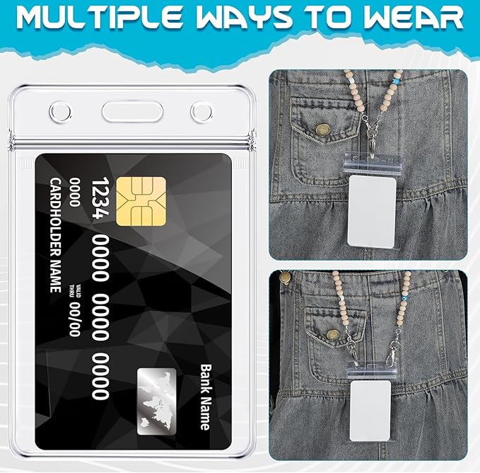 12 Pack Vertical ID Badge Holders Clear Plastic Waterproof Card Holder Resealable for Office Worker Teacher Nurse