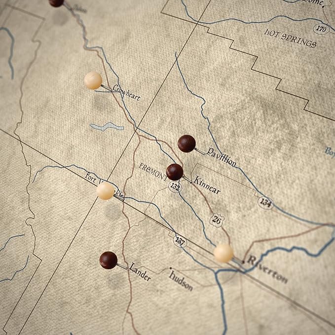 Push Pin Wyoming Map Board - With Push Pins to Mark Wyoming Travels - Handmade in Ohio, USA - Design: Rustic Vintage